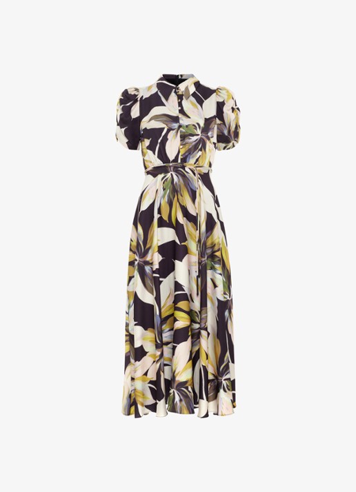 Phase Eight Bella midi blouse jurk met bloememprint - voorkant zwart