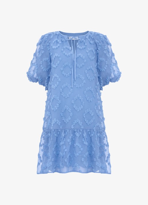 Phase Eight Bella midi jurk met strikkraag en structuur - voorkant 7 donkerblauw