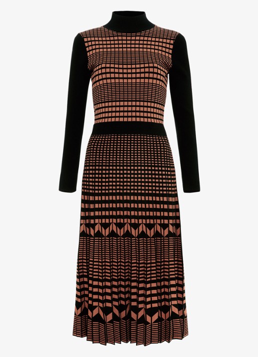 Phase Eight Bethan midi jurk met grafische print - voorkant 3 roestbruin