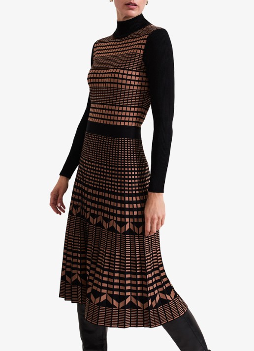 Phase Eight Bethan midi jurk met grafische print - voorkant 4 roestbruin