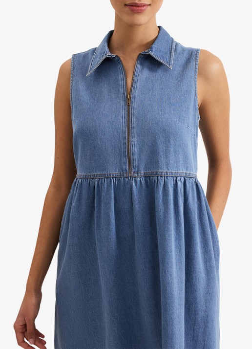 Phase Eight Blakely midi denim jurk met kraag - detail 6 indigo