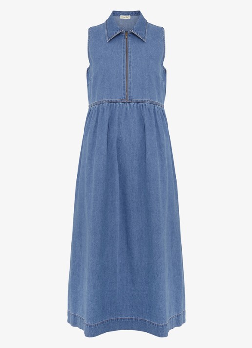 Phase Eight Blakely midi denim jurk met kraag - voorkant 2 indigo