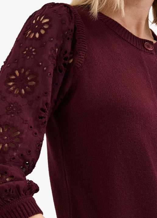 Phase Eight Blythe fijngebreid vest met broderie - detail 3 bourgogne 