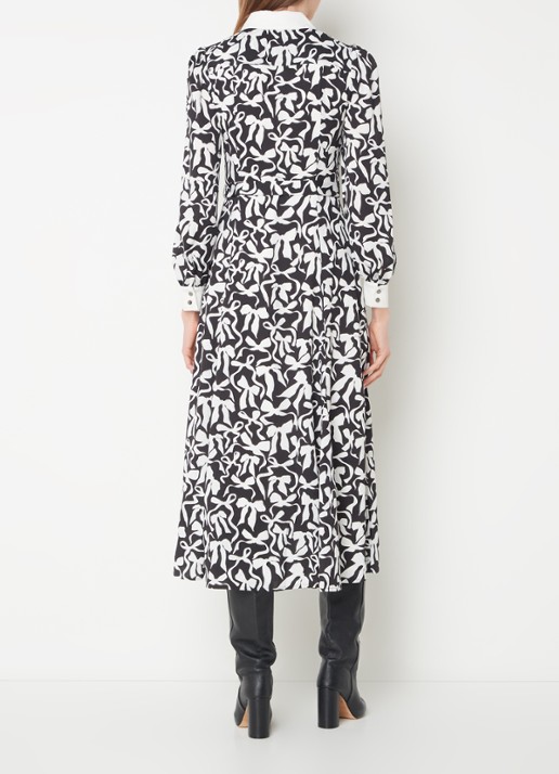 Phase Eight Bonnie midi blousejurk met print en strikceintuur  - achterkant zwart
