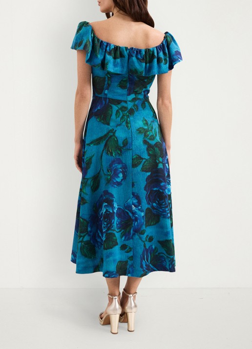 Phase Eight Brianne midi jurk met bloemenprint - achterkant donkerblauw