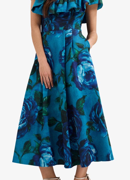 Phase Eight Brianne midi jurk met bloemenprint - detail 6 donkerblauw
