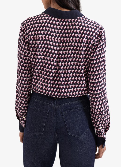 Phase Eight Briar blouse met grafische print - achterkant 3 donkerblauw