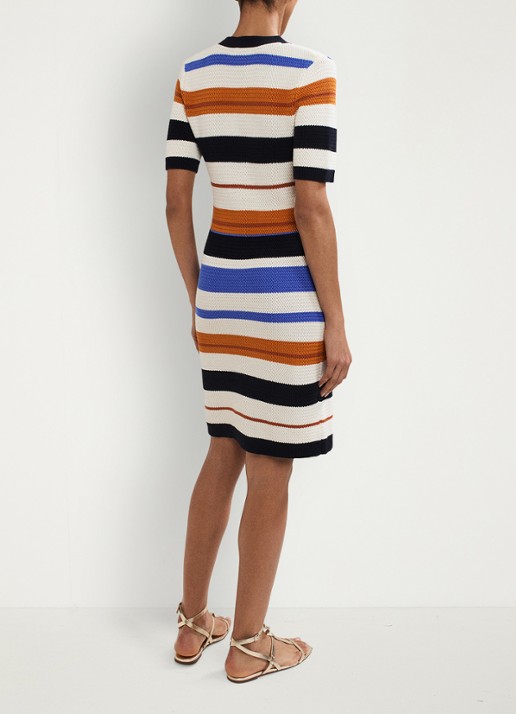 Phase Eight Bridget grofgebreide midi jurk met streepprint - achterkant 5 zwart