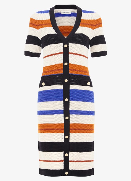 Phase Eight Bridget grofgebreide midi jurk met streepprint - voorkant 6 zwart