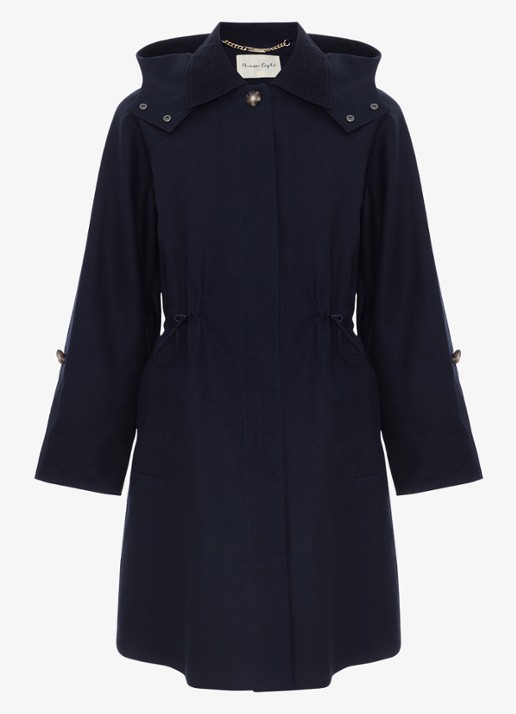 Phase Eight Broddie mantel met capuchon - voorkant 7 donkerblauw