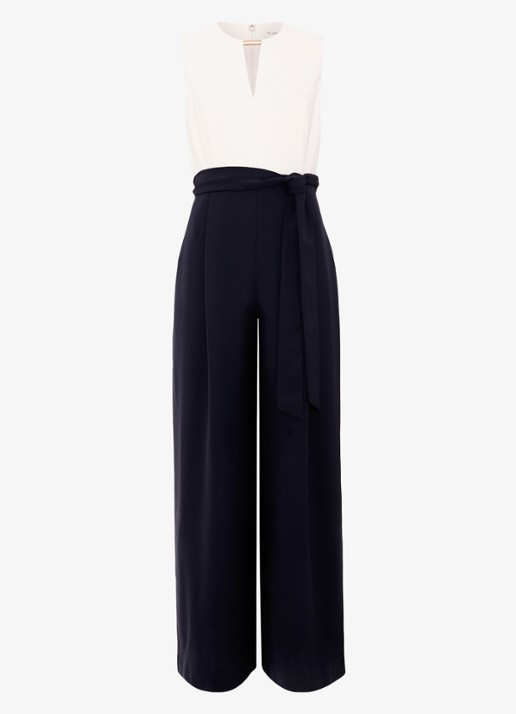 Phase Eight Brylee jumpsuit met strikceintuur - voorkant 7 donkerblauw