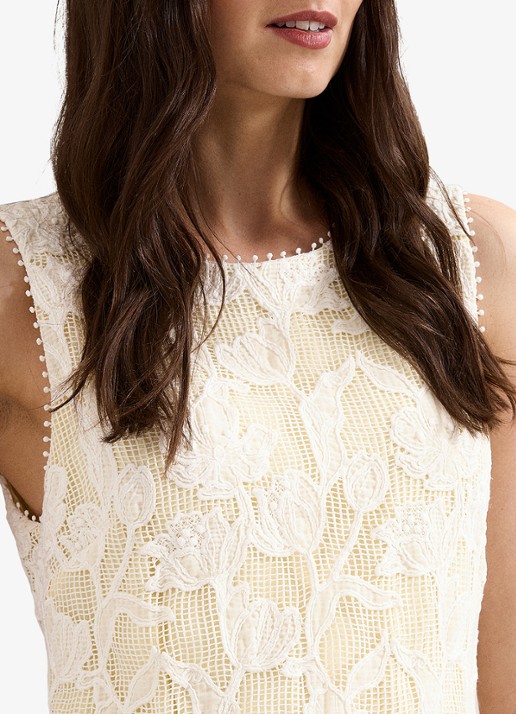 Phase Eight Bryony mini jurk met broderie - detail 3 geel