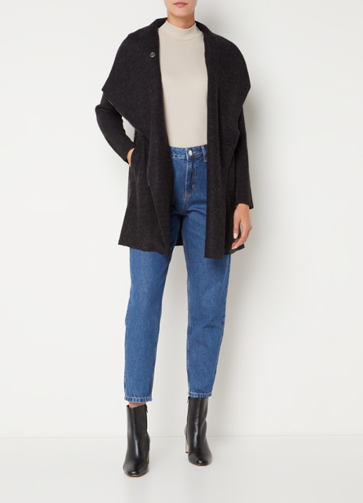 Phase Eight Byanca mantel in wolblend met rib en asymmetrische ritssluiting - voorkant 3 donkergrijs