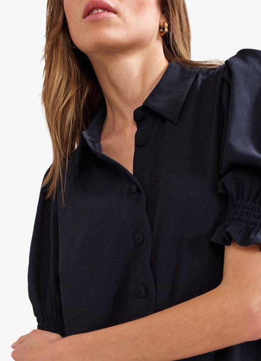 Phase Eight Candice mini blousejurk met kraag - detail 3 donkerblauw