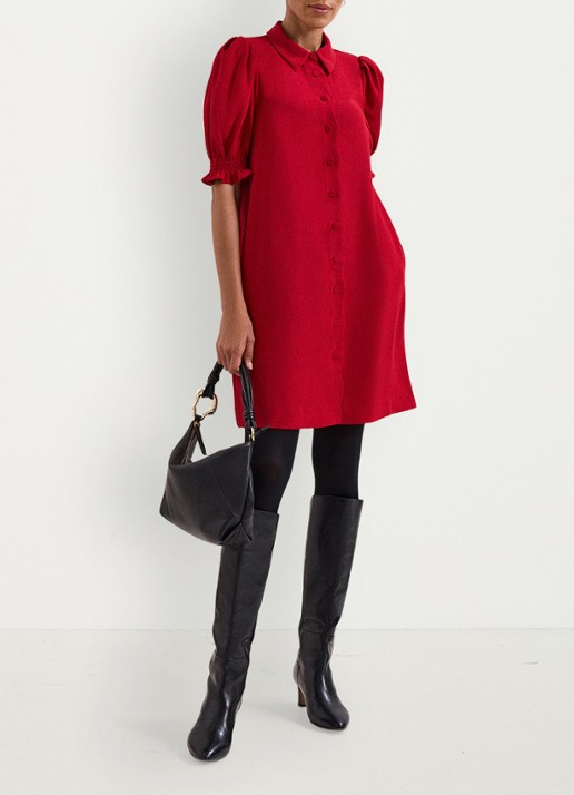 Phase Eight Candice mini jurk met pofmouw - voorkant 8 rood
