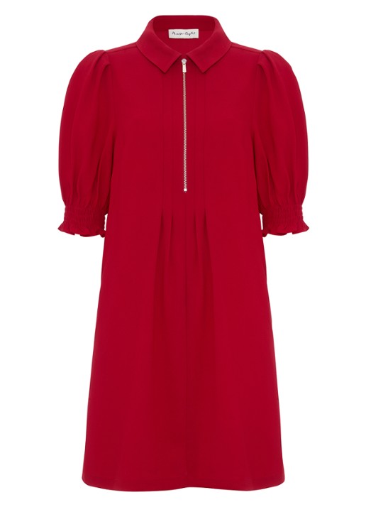 Phase Eight Candice mini tuniekjurk met pofmouw  - voorkant rood