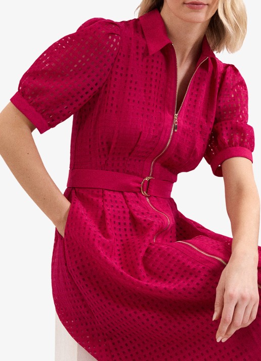 Phase Eight Carey midi blousejurk met structuur - detail 5 donkerroze