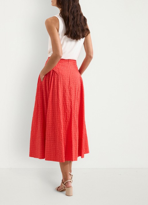 Phase Eight Carey midi rok met steekzakken en structuur - achterkant koraalrood