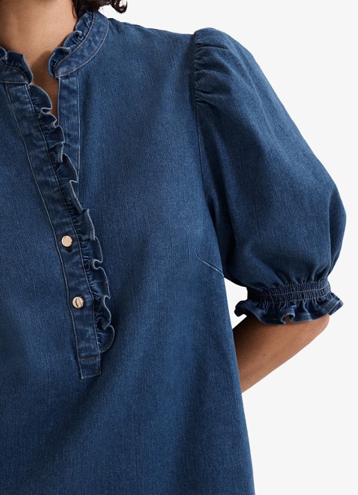 Phase Eight Carly mini tuniekjurk met pofmouw - detail 3 indigo