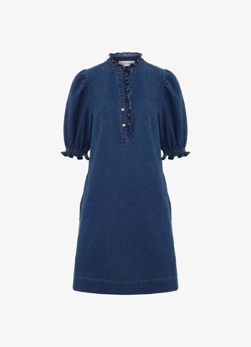 Phase Eight Carly mini tuniekjurk met pofmouw - voorkant 7 indigo