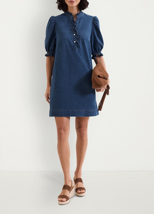 Phase Eight Carly mini tuniekjurk met pofmouw - voorkant 8 indigo