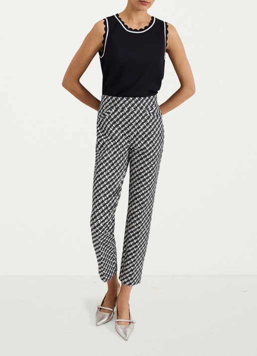Phase Eight Carmella high waist slim fit cropped pantalon met grafische print - voorkant 3 donkerblauw