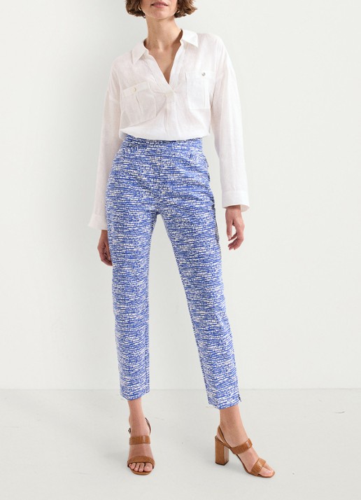 Phase Eight Carmella high waist slim fit cropped pantalon met grafische print - voorkant 3 donkerblauw