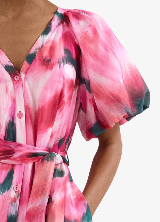 Phase Eight Caterina midi jurk met pofmouw en print - detail 4 roze