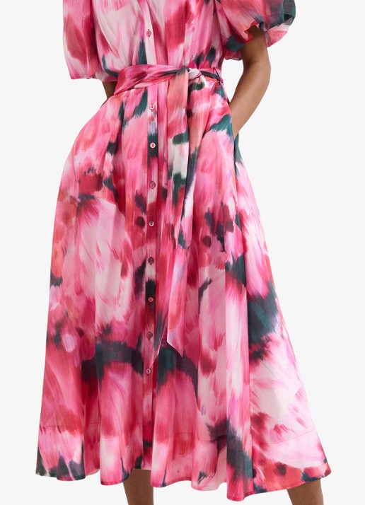 Phase Eight Caterina midi jurk met pofmouw en print - detail 5 roze