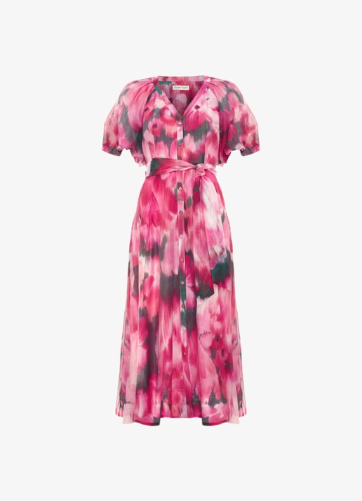 Phase Eight Caterina midi jurk met pofmouw en print - voorkant 7 roze
