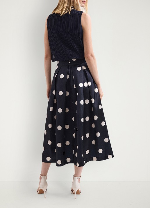 Phase Eight Celeste midi rok met stippenprint - achterkant donkerblauw