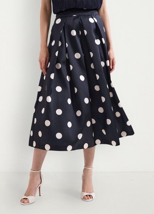 Phase Eight Celeste midi rok met stippenprint - voorkant 8 donkerblauw