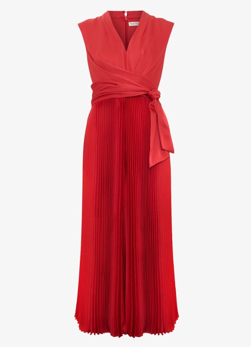 Phase Eight Celestia midi jurk met plissé en strikdetail - voorkant 2 rood