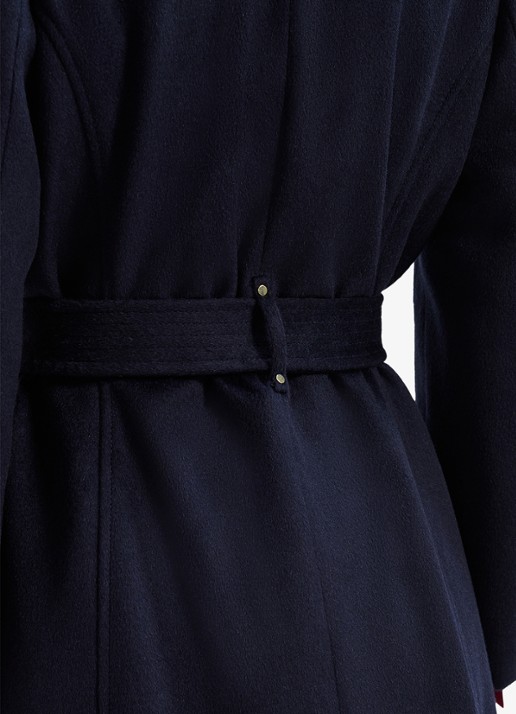 Phase Eight Charlotte mantel in wolblend met strikceintuur - detail 5 donkerblauw