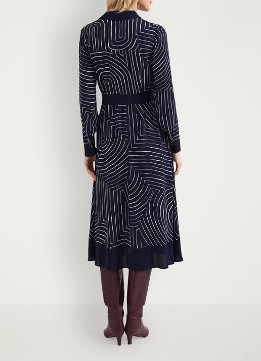 Phase Eight Charlotte midi jurk met grafische print - achterkant donkerblauw