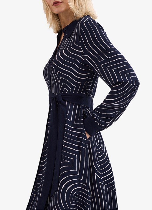 Phase Eight Charlotte midi jurk met grafische print - detail 7 donkerblauw