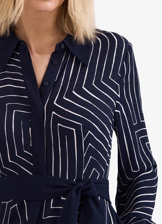Phase Eight Charlotte midi jurk met grafische print - detail 8 donkerblauw