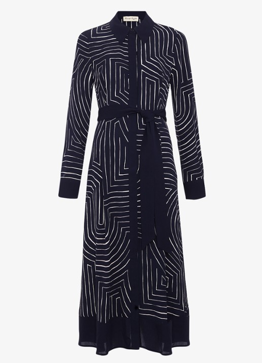 Phase Eight Charlotte midi jurk met grafische print - voorkant 2 donkerblauw