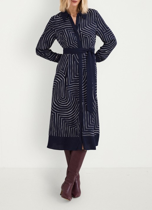 Phase Eight Charlotte midi jurk met grafische print - voorkant 3 donkerblauw