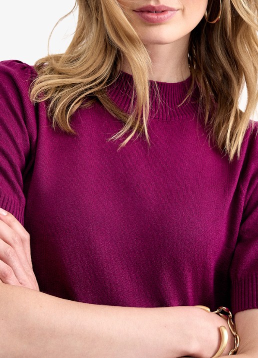 Phase Eight Charmaine fijngebreide top met ribdetails - detail 2 fuchsia
