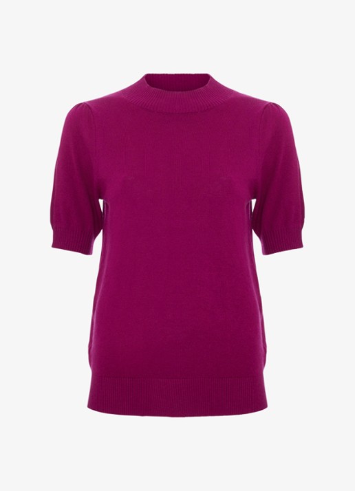 Phase Eight Charmaine fijngebreide top met ribdetails - voorkant 6 fuchsia