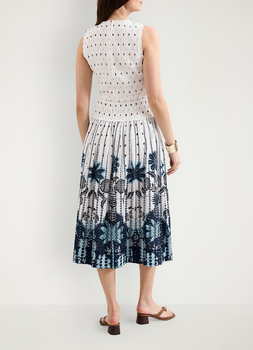 Phase Eight Chiara midi jurk met print en smockwerk - achterkant wit