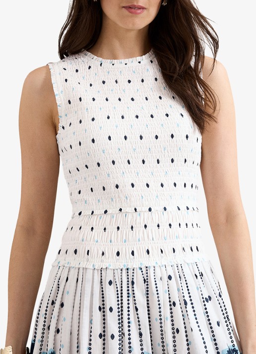 Phase Eight Chiara midi jurk met print en smockwerk - detail 5 wit