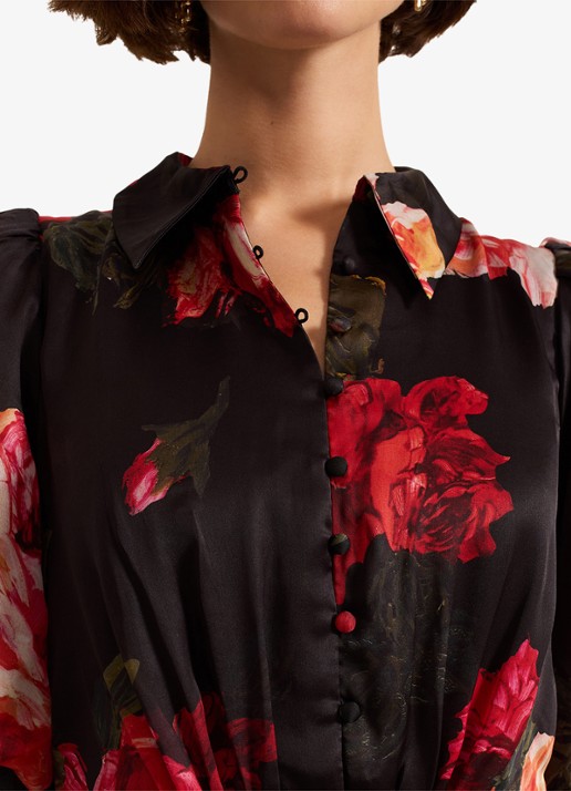 Phase Eight Cilla midi jurk met bloemenprint en pofmouw - detail 8 zwart