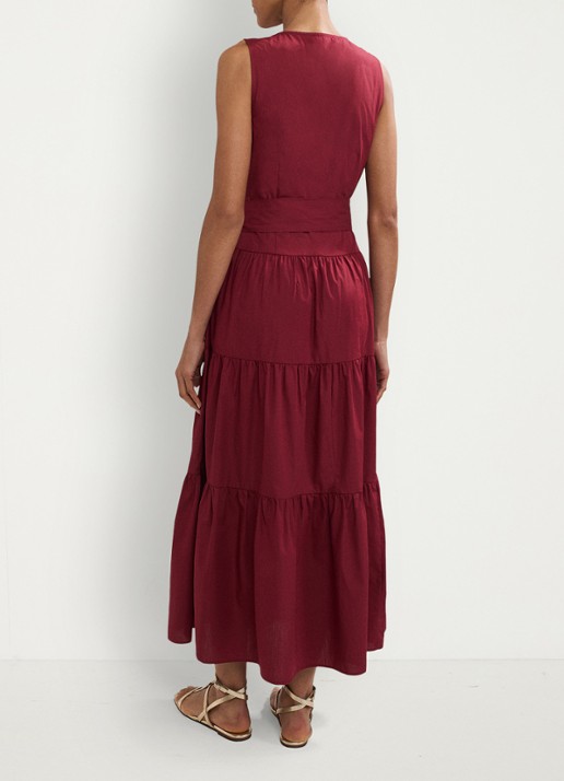 Phase Eight Clarissa midi jurk met strikceintuur - achterkant bordeauxrood