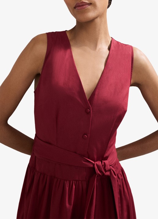 Phase Eight Clarissa midi jurk met strikceintuur - detail 3 bordeauxrood