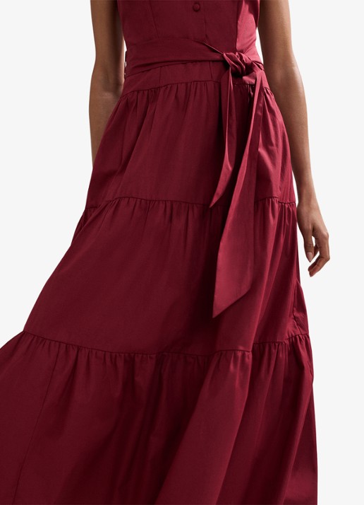 Phase Eight Clarissa midi jurk met strikceintuur - detail 4 bordeauxrood