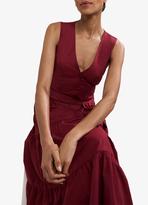 Phase Eight Clarissa midi jurk met strikceintuur - detail 5 bordeauxrood
