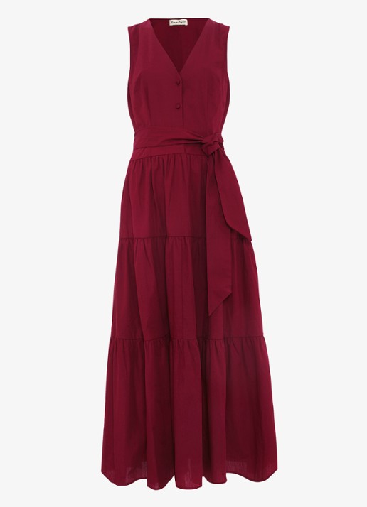 Phase Eight Clarissa midi jurk met strikceintuur - voorkant 7 bordeauxrood