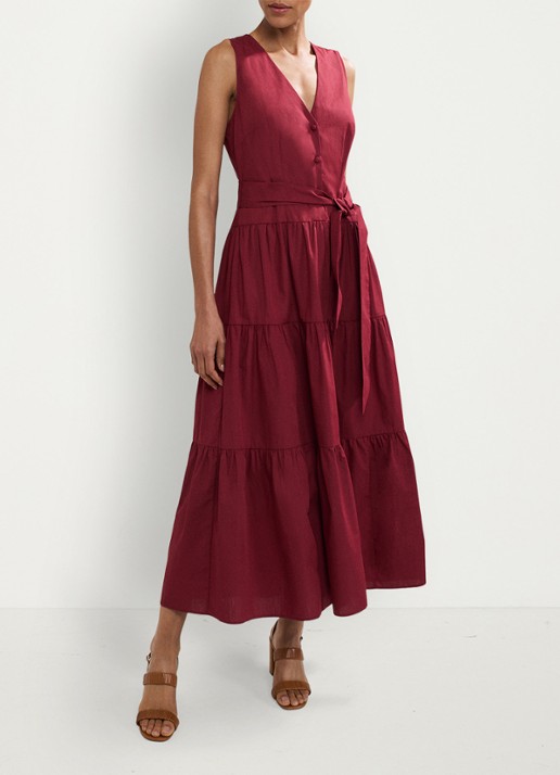 Phase Eight Clarissa midi jurk met strikceintuur - voorkant 8 bordeauxrood